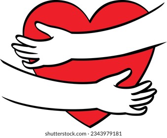 Hands in hug of love doodle hand drawn ,vector art illustration.