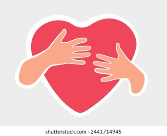 Hands hug the red heart 
