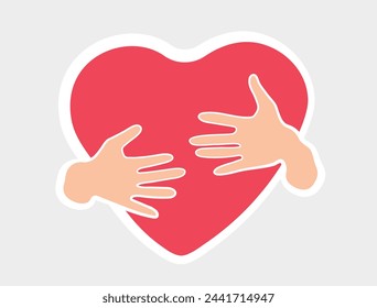 Hands hug the red heart 