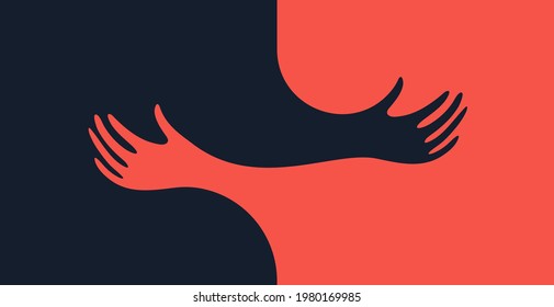 Hands hug vector illustration of addiction, abuse symbol, depression, co-dependent personality disorder banner, psychological disorders poster