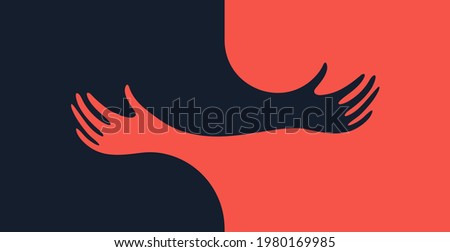 Hands hug vector illustration of addiction, abuse symbol, depression, co-dependent personality disorder banner, psychological disorders poster