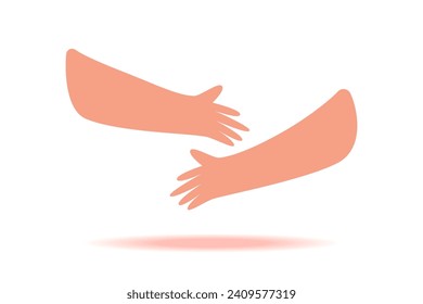 Hands. hugging hands. Concept of self-love, support and care. Colored flat vector illustration on white background