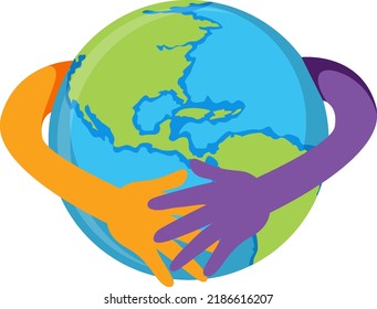 Hands hugging earth planet illustration