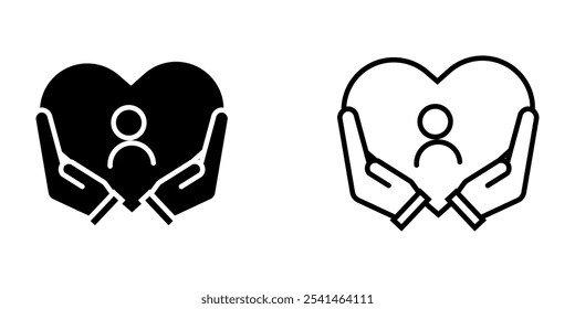 Mãos Abraçando Coração definir ícone no fundo branco