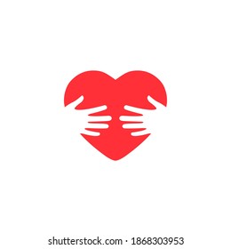 Hands hugging heart vector illustration. Embracing love sign. World heart Day. Voluntary symbol isolated on white background.