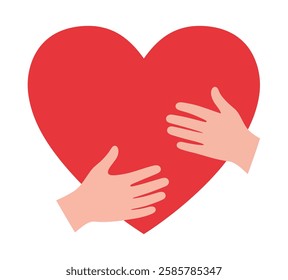Hands hugging heart vector illustration design volunteers symbol isolated on white background. For World Heart Day, Mother's day, valentine's day