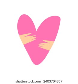 Manos abrazando una ilustración del vector del corazón de amor