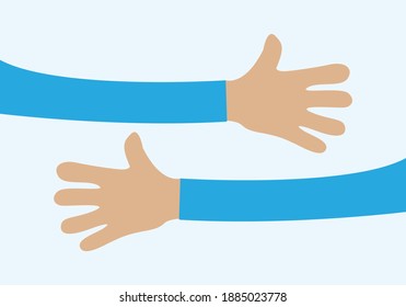 Hands hugging on white background.