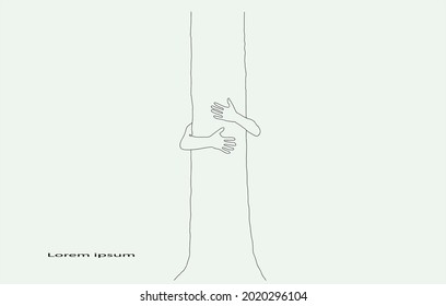 hands hugging wood, freehand vector drawing 