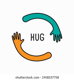Hands hugs in circle shape vector illustration