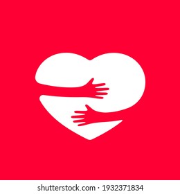 Hands hugs heart shape vector illustration