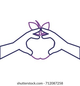 hands human with apple fresh fruit icon
