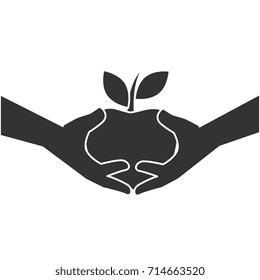 hands human with apple fresh fruit icon