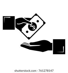 hands human with bill dollar money icon