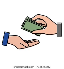 hands human with bills money isolated icon