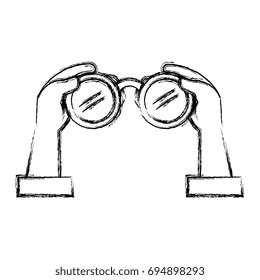hands human with binoculars device isolated icon