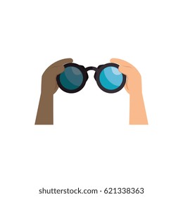 hands human with binoculars view isolated icon