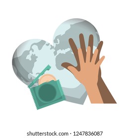 hands human with condom protection