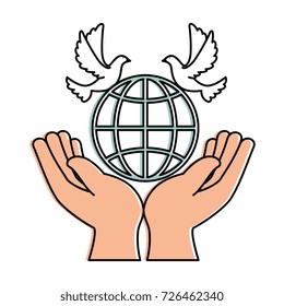 hands human with dove of peace and planet