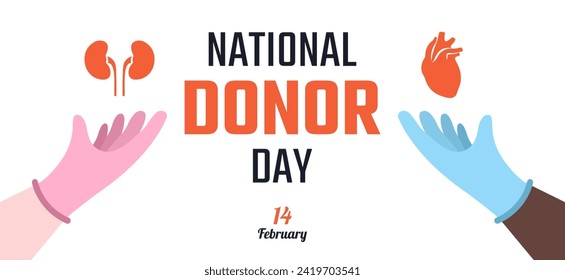 Hands with human internal organs and text NATIONAL DONOR DAY on 