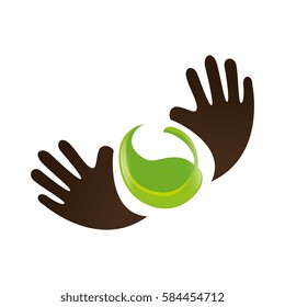 hands human with leafs plant ecology symbol