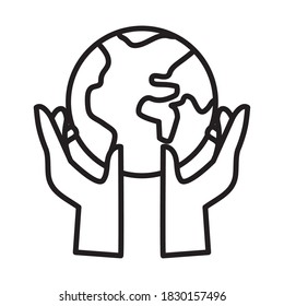 mano humanos levantamiento de la línea del planeta tierra estilo icono ilustración vectorial