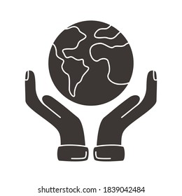 hands human lifting earth planet silhouette style icon vector illustration design