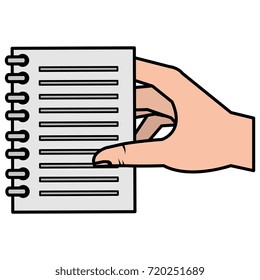 hands human with notebook paper isolated icon
