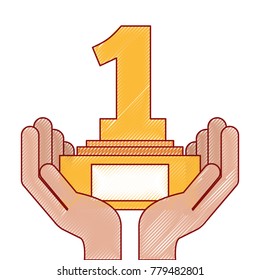 hands human with number one trophy award