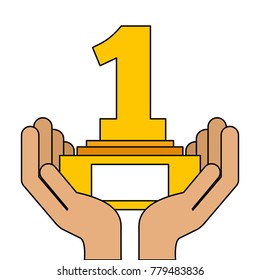 hands human with number one trophy award