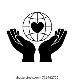 hands human protection with world planet and heart