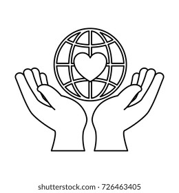 hands human protection with world planet and heart