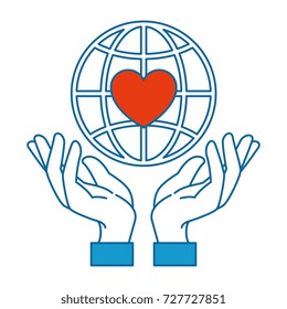 hands human protection with world planet and heart