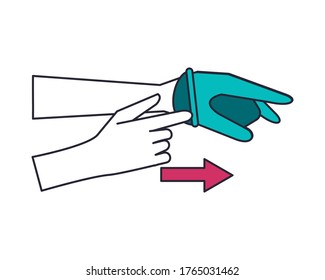 manos humanas con el modo de guantes de caucho utilizando el diseño de ilustración vectorial infográfica