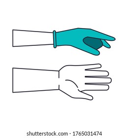 hands human with rubber gloves mode using infographic vector illustration design