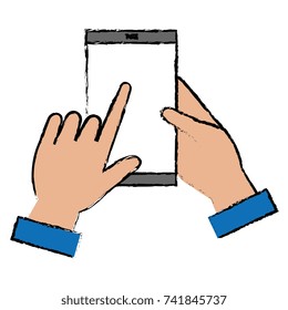 hands human with smartphone device isolated icon