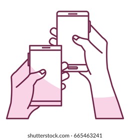 hands human with smartphones device isolated icon
