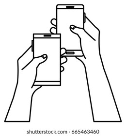 hands human with smartphones device isolated icon