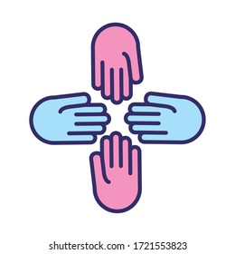 diseño de líneas de solidaridad humana manos y de ilustración vectorial de relleno