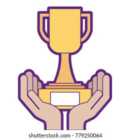 hands human with trophy cup winner icon