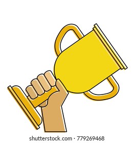 hands human with trophy cup winner icon