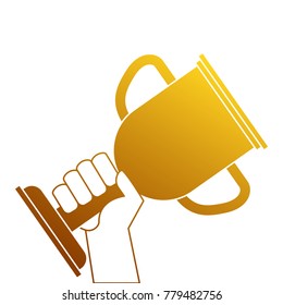 hands human with trophy cup winner icon