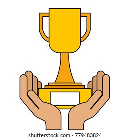 hands human with trophy cup winner icon