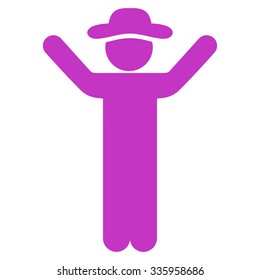 Hands Up Human vector icon. Style is flat symbol, violet color, rounded angles, white background.