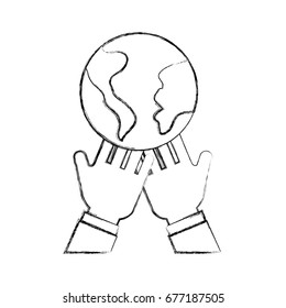 hands human with world planet earth icon