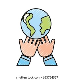 hands human with world planet earth icon