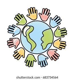 hands human with world planet earth icon