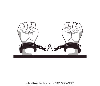 hands humans fists with handcuffs break vector illustration design