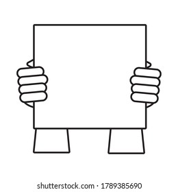 hands humans with protest square banner line style icon vector illustration design
