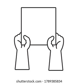 Hände Menschen mit Protest quadratischen Banner Linie Stil Symbol Vektorgrafik Design